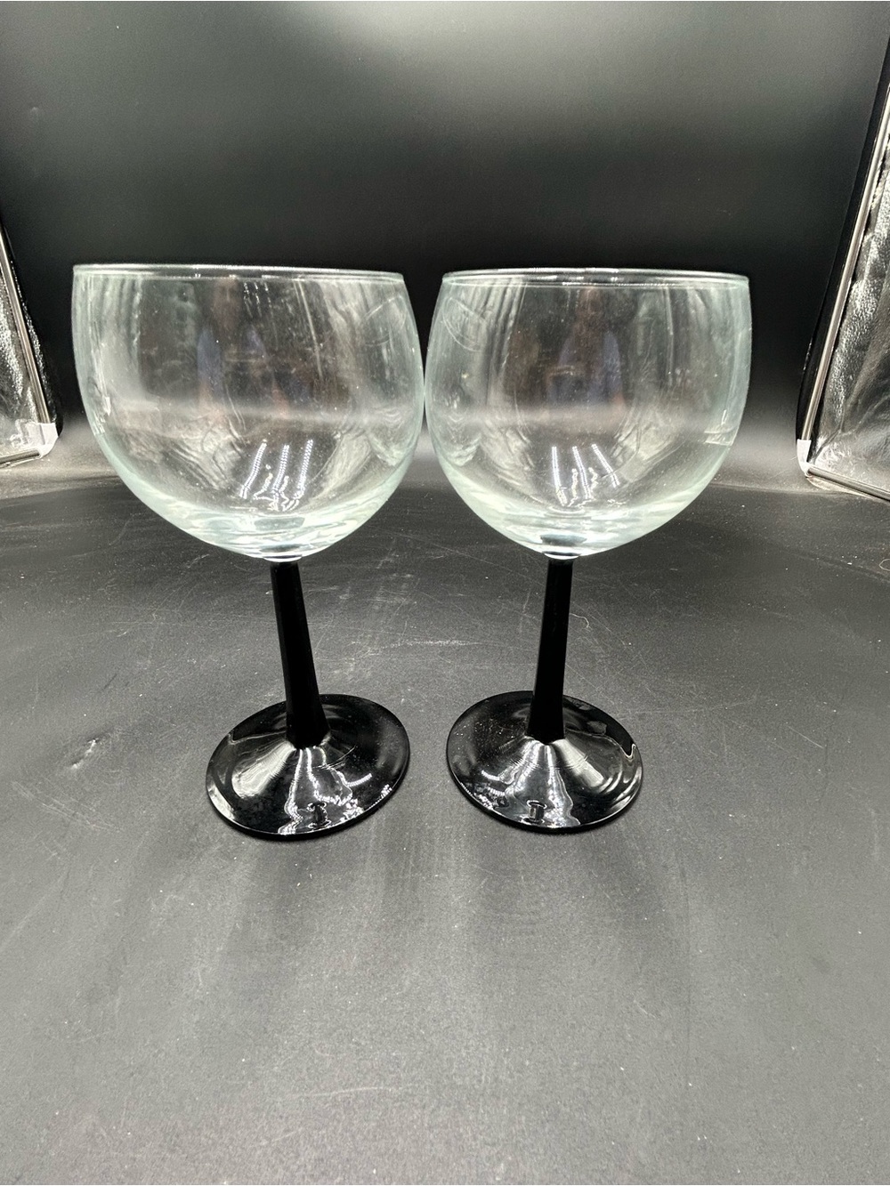 Clear Balloon Wine Glasses with Black Stem - Set of 2